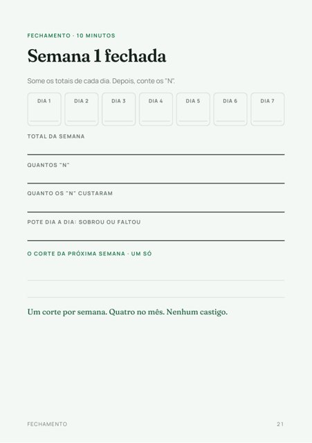 Página de fechamento da semana 1